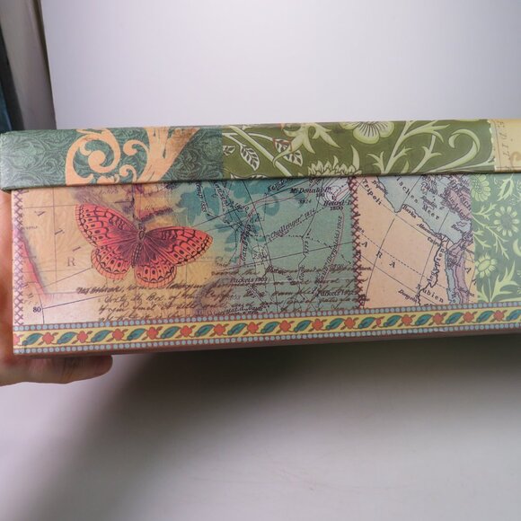 Large  Paris / Maps deign w metal tag holder Punch Studio Gift Box Storage Box - Picture 8 of 13